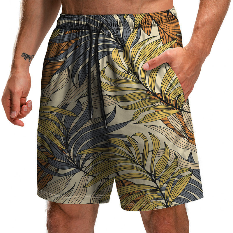 Summer New Leaf Series 3D Printed Shorts Loose Beach Pants Fashion Casual Shorts Men