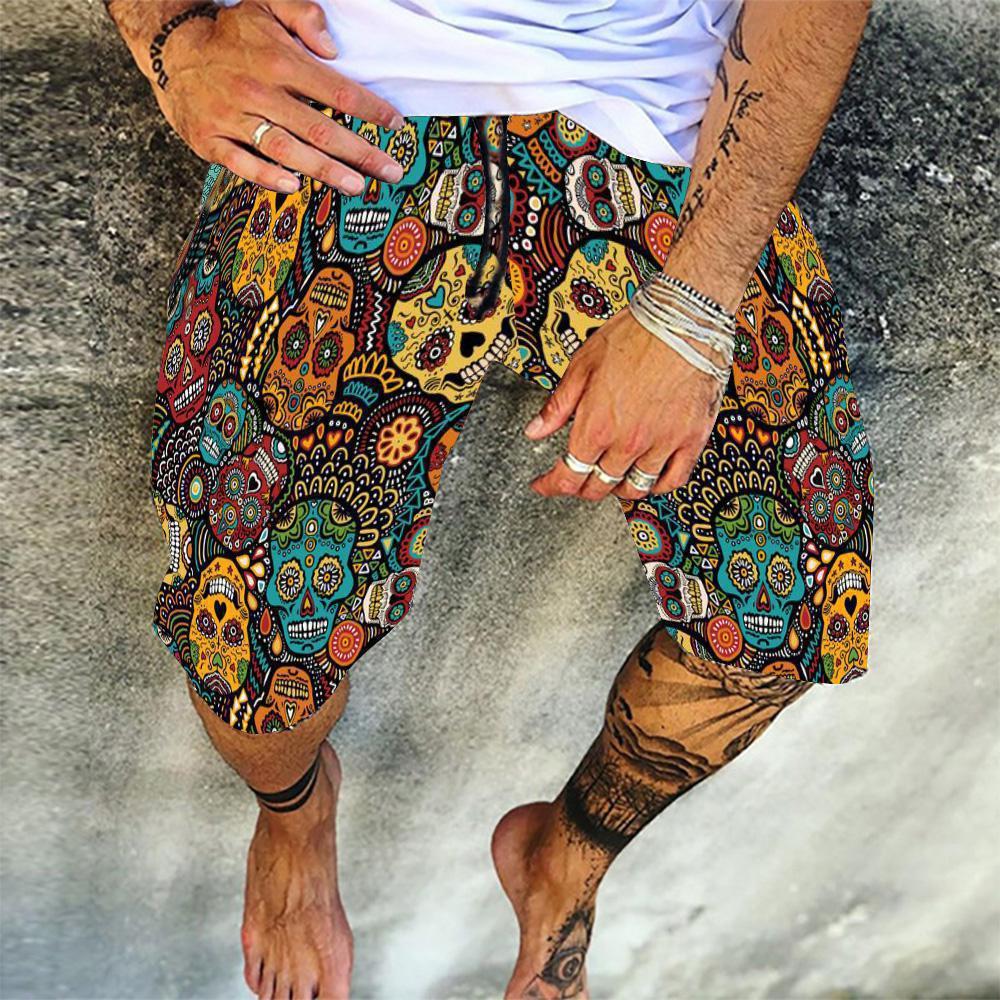 Men'S Spring And Summer New Shorts Skull Print Straight Beach Pants Men