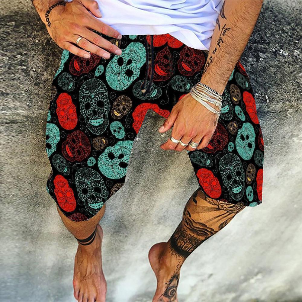 Men'S Spring And Summer New Shorts Skull Print Straight Beach Pants Men