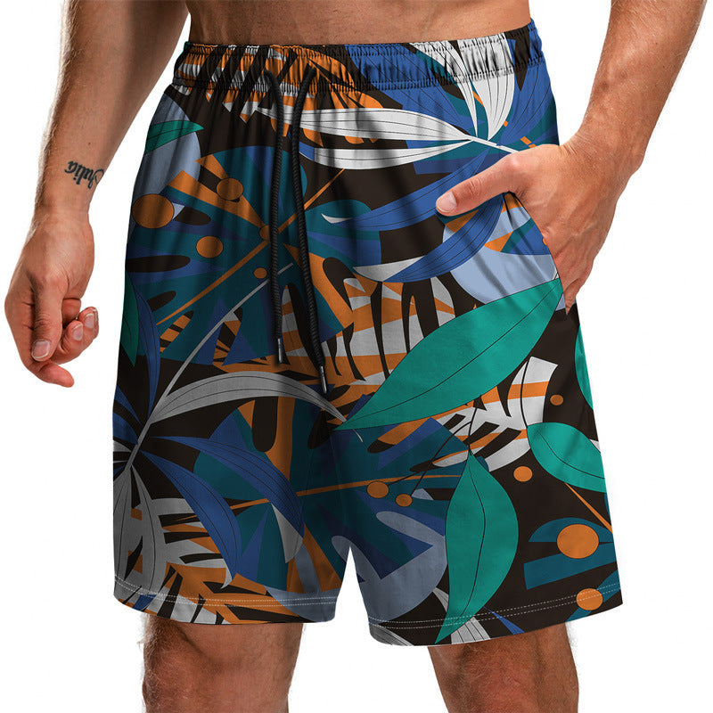 Summer New Leaf Series 3D Printed Shorts Loose Beach Pants Fashion Casual Shorts Men