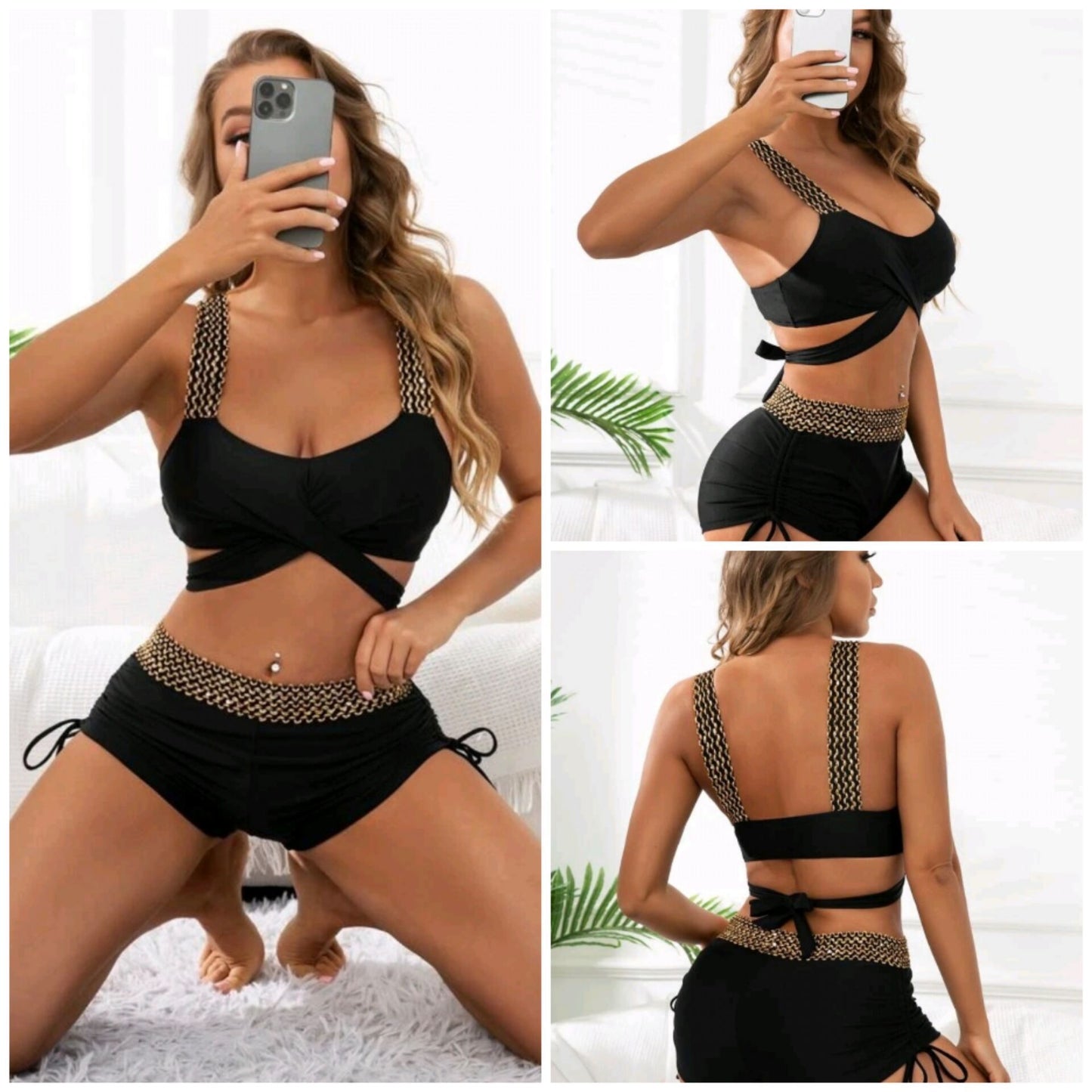 Solid Color High Waist Bikini For Women