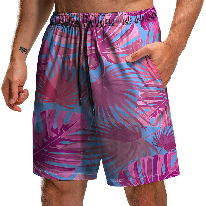 Summer New Leaf Series 3D Printed Shorts Loose Beach Pants Fashion Casual Shorts Men