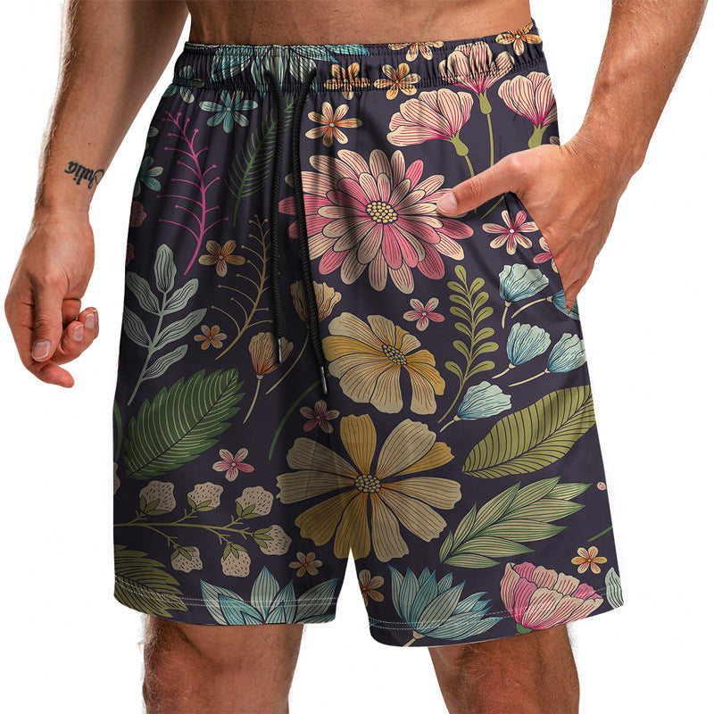 Summer New Leaf Series 3D Printed Shorts Loose Beach Pants Fashion Casual Shorts Men