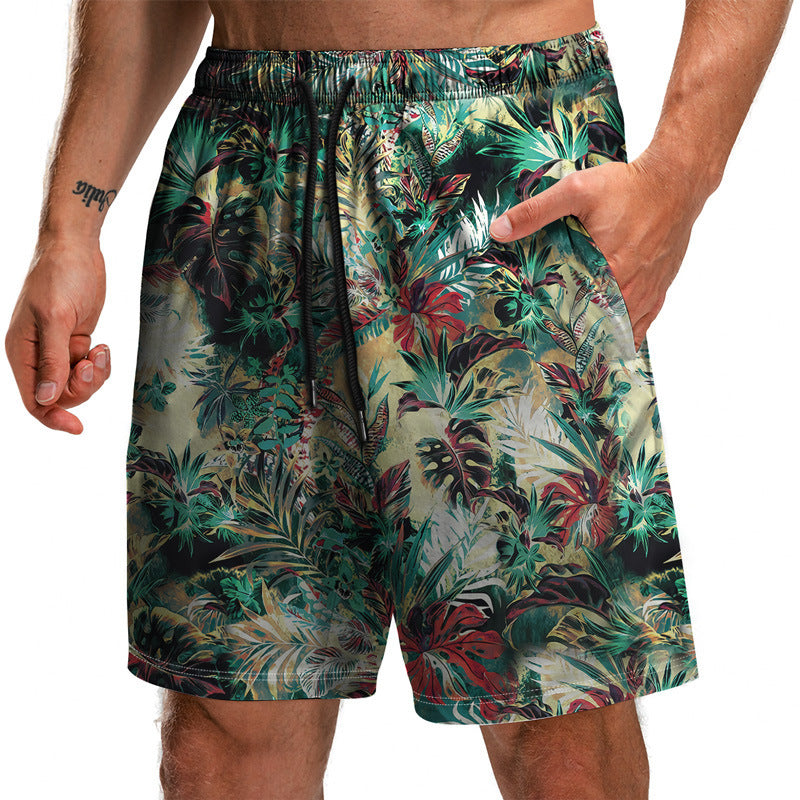 Summer New Leaf Series 3D Printed Shorts Loose Beach Pants Fashion Casual Shorts Men