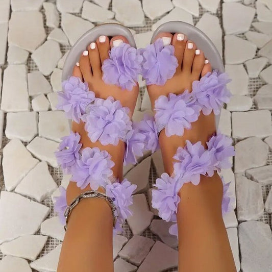Female Roman Toe Floral Flat Sandals