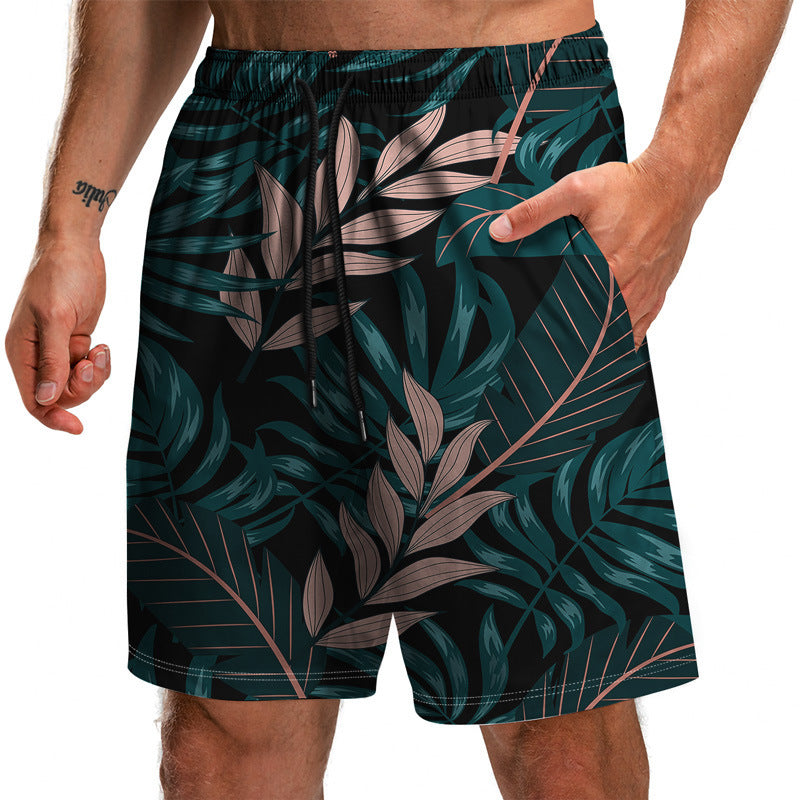 Summer New Leaf Series 3D Printed Shorts Loose Beach Pants Fashion Casual Shorts Men