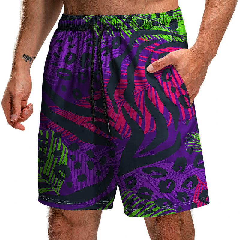 Summer New Leaf Series 3D Printed Shorts Loose Beach Pants Fashion Casual Shorts Men