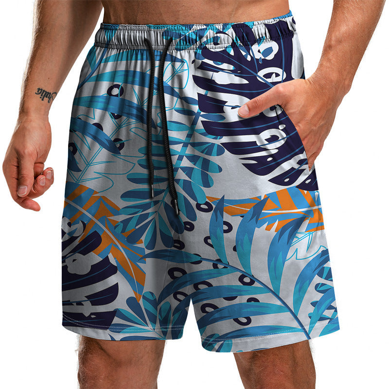 Summer New Leaf Series 3D Printed Shorts Loose Beach Pants Fashion Casual Shorts Men