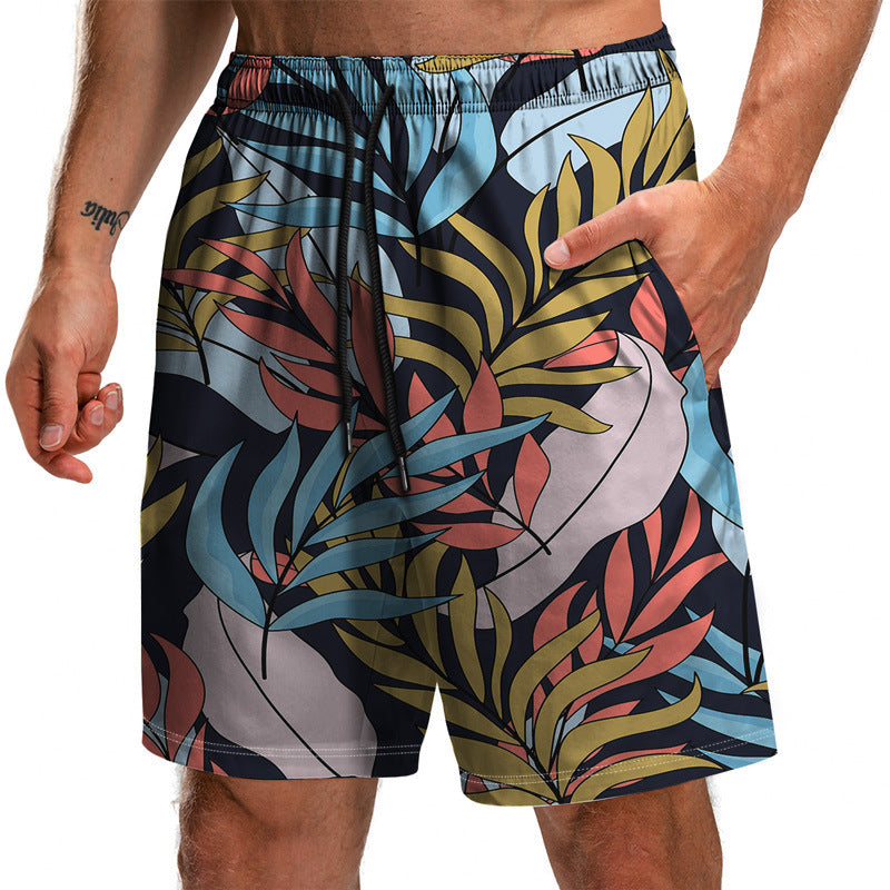 Summer New Leaf Series 3D Printed Shorts Loose Beach Pants Fashion Casual Shorts Men