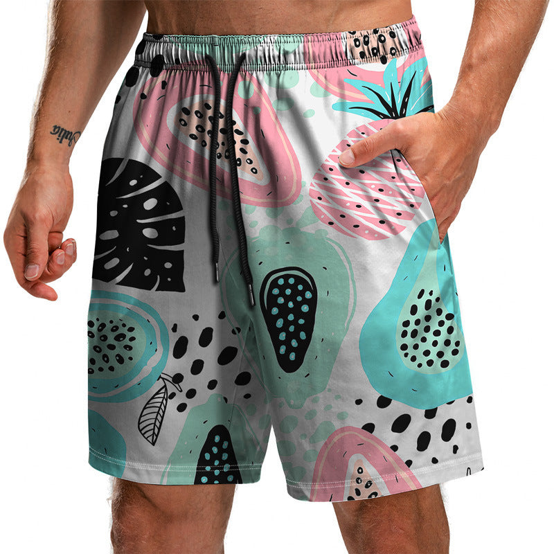 Summer New Leaf Series 3D Printed Shorts Loose Beach Pants Fashion Casual Shorts Men